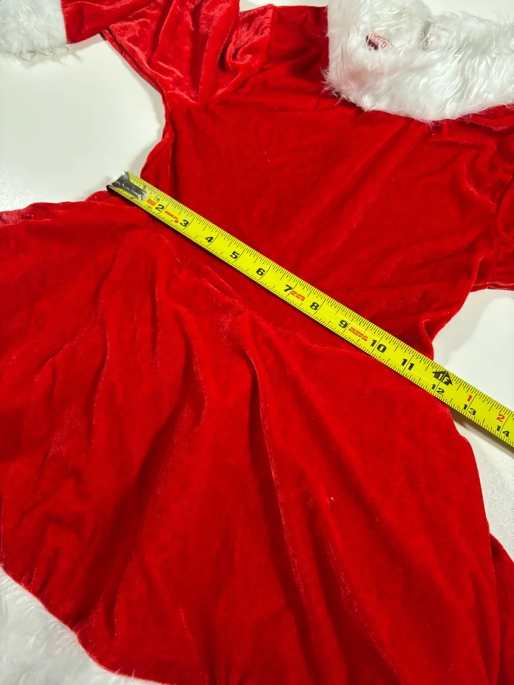 Girls Santa Costume Dress Red Velvet Faux Fur Trim Hat Gloves XS 4-5 Christmas